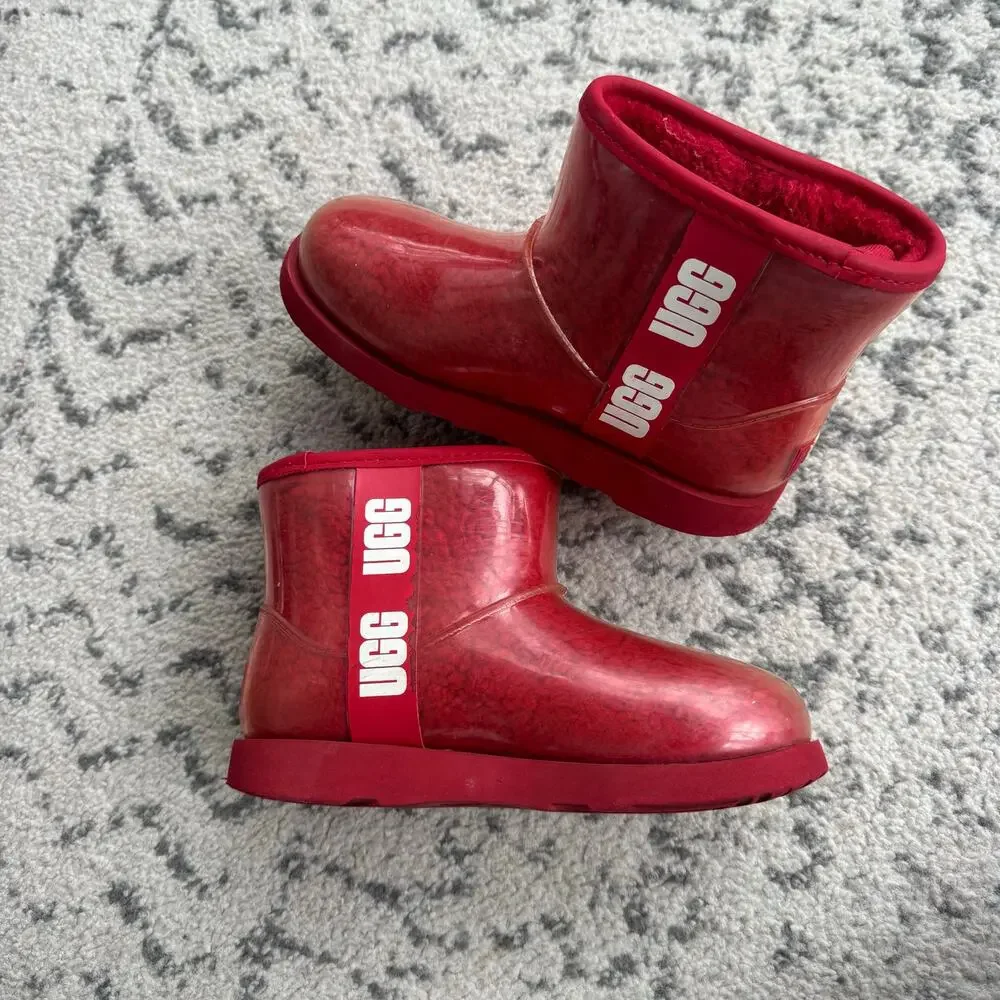 UGG Kids' Classic Clear Mini Waterproof Ankle Boots Samba Red Size 2Y
